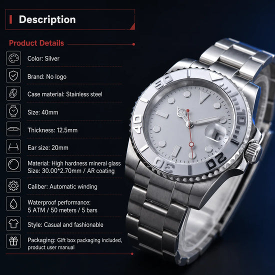 Mens Automatic Diver Watch with Luminous Date Display